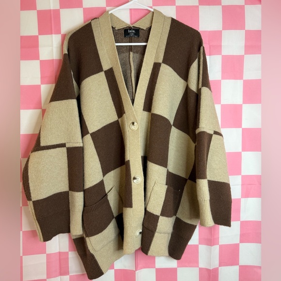 Dressed in LALA Sweaters - Dressed in LALA Cookie Dough Checkered Cardigan L/XL